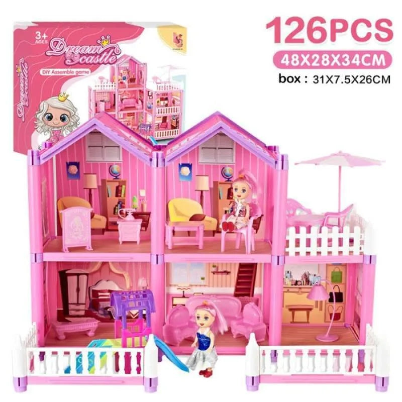 2-Storey Dream Castle Doll House Playset For Girls (126pcs)