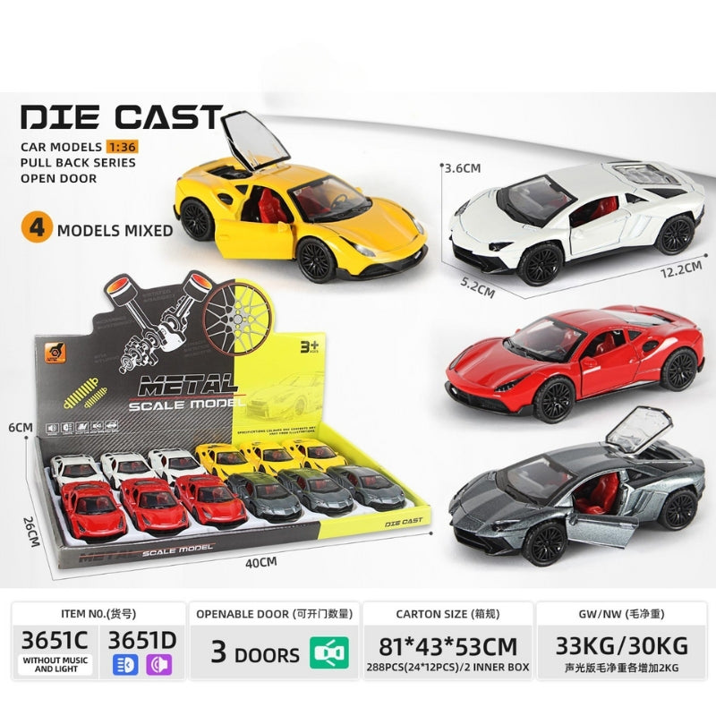 Metal Diecast Model Car Assorted Color 1 Pc