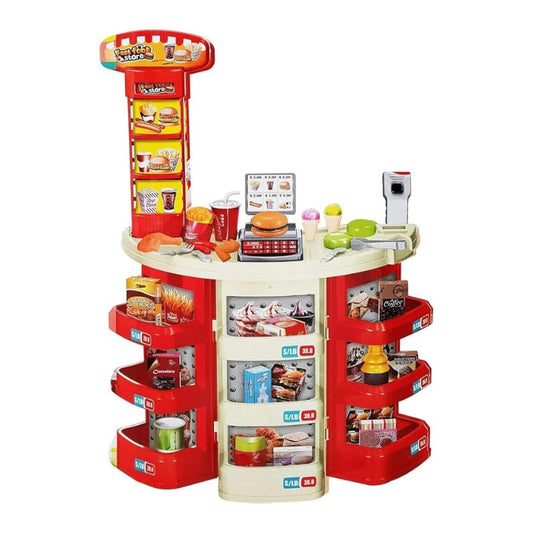 Deluxe Supermarket Cashier Playset with Realistic Grocery Shelves, Scanner & Accessories – 40+ Pcs