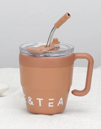 Coffee Mugs Stainless Steel Thermos Mug with Handle and Lid Straw
