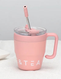 Coffee Mugs Stainless Steel Thermos Mug with Handle and Lid Straw
