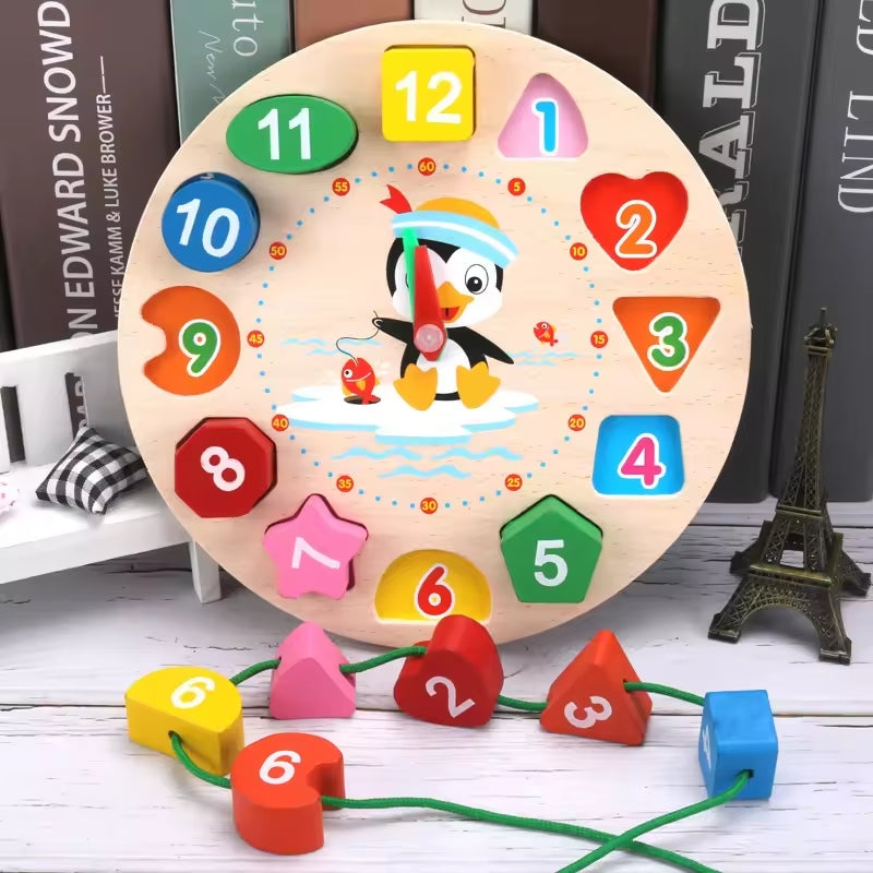 Wooden Clock With Shapes For Kids