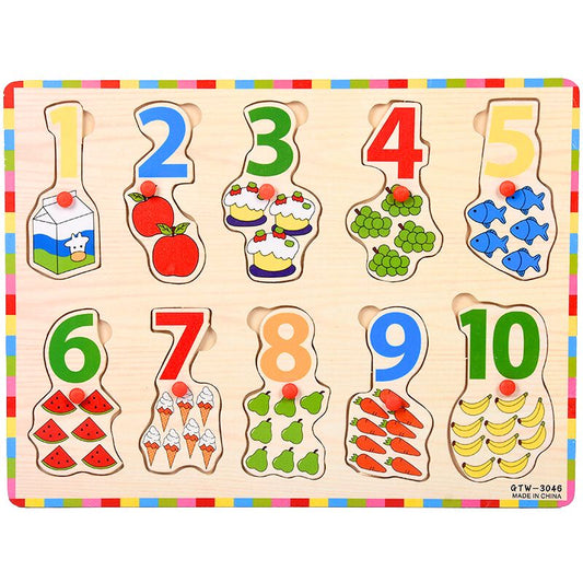 Wooden 1-10 Number Puzzle with Counting & Easy-Grip Knobs – Fun Learning Toy