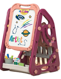 Drawing Board w/Storage 2 in 1 Whiteboard Standing Art Easel Book Shelf Writing Painting Pad Educational Toy for Kids
