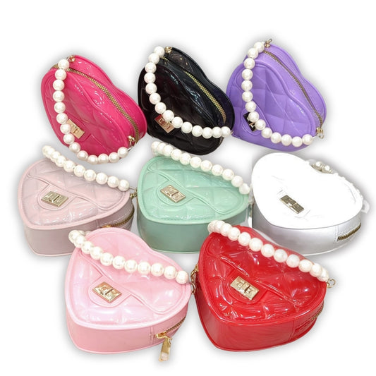 Elegant Heart-Shaped Shoulder Bag with Pearl Handle