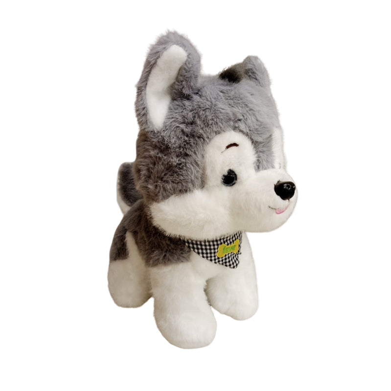 Cute Husky Puppy Plush Toy with Checkered Bandana