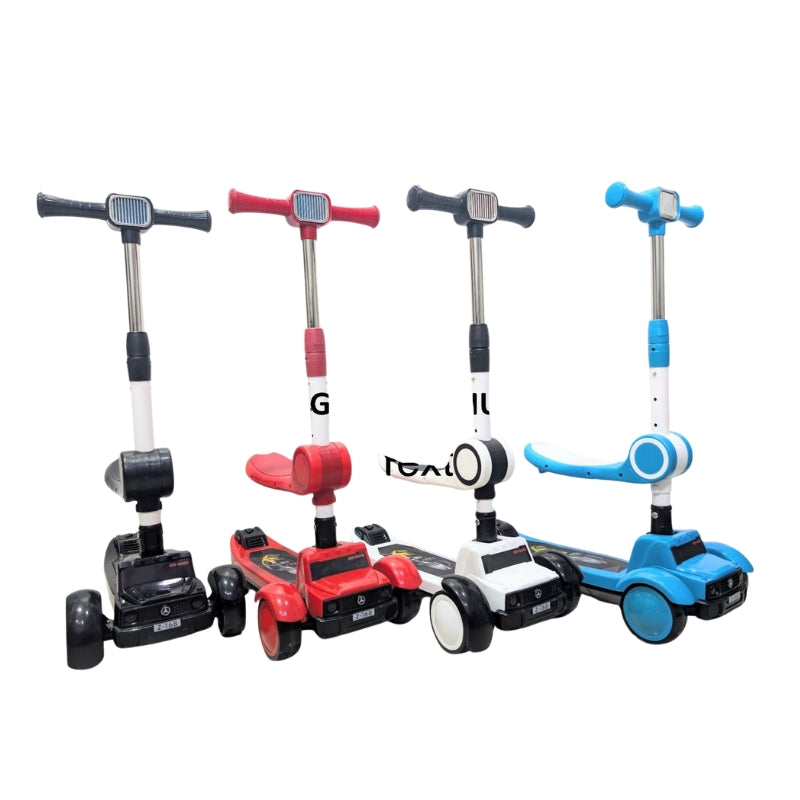 Kids 3-in-1 kick scooter with luxury car-style front grille, lights and sound - Toygenix Pakistan