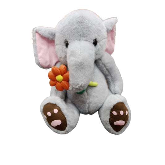 Cute Plush Elephant Toy with Orange Flower – Soft Stuffed Animal