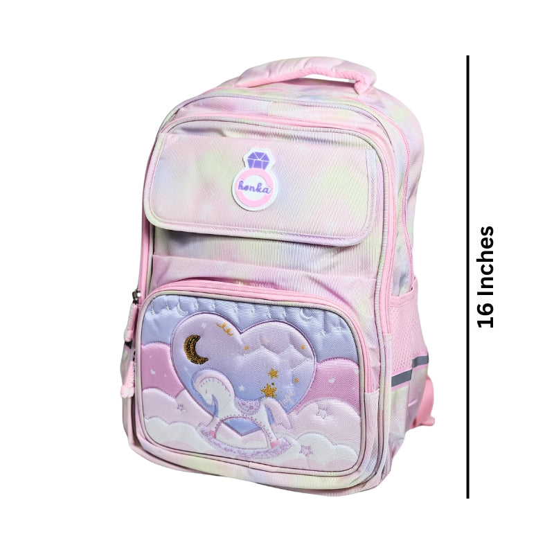 Honka Children's Horse School Bag Waterproof Lightweight Backpack - 16 Inches (2282) (Pink)