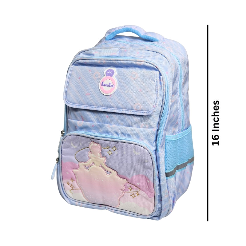 Honka Princess School Bag Waterproof Lightweight Backpack For Girls - 16 Inches (2282) (Blue)