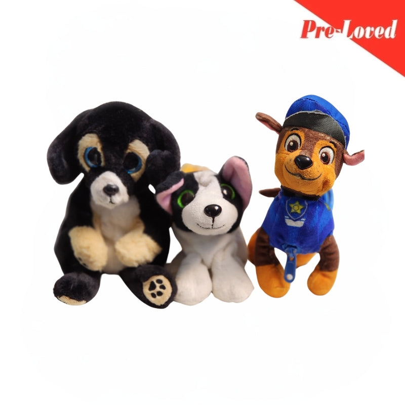 White Dog/Black Dog/Police Dog Extra Soft Plush Toy Pack of 3 Premium Pre-loved