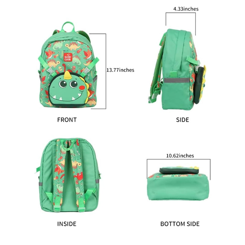 Children's Dinosaur Lightweight Backpack With Pencil Bag Included - Green (27*33*13 cm)