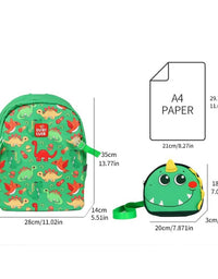 Children's Dinosaur Lightweight Backpack With Pencil Bag Included - Green (27*33*13 cm)
