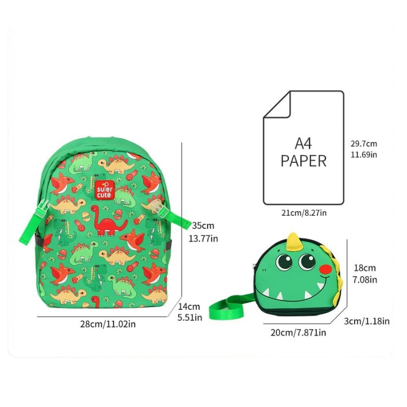 Children's Dinosaur Lightweight Backpack With Pencil Bag Included - Green (27*33*13 cm)