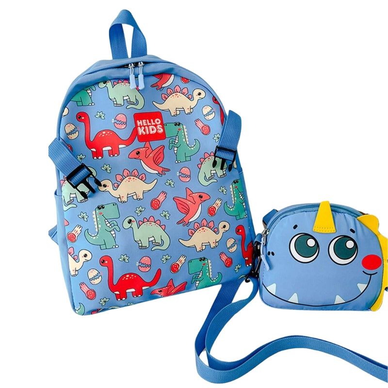 Children's Dinosaur Lightweight Backpack With Pencil Bag Included - Blue (27*33*13 cm)