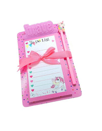 Unicorn To Do List Pad With Unicorn Gel Pen & Brave Unicorn Clip Board Notebook For Kids
