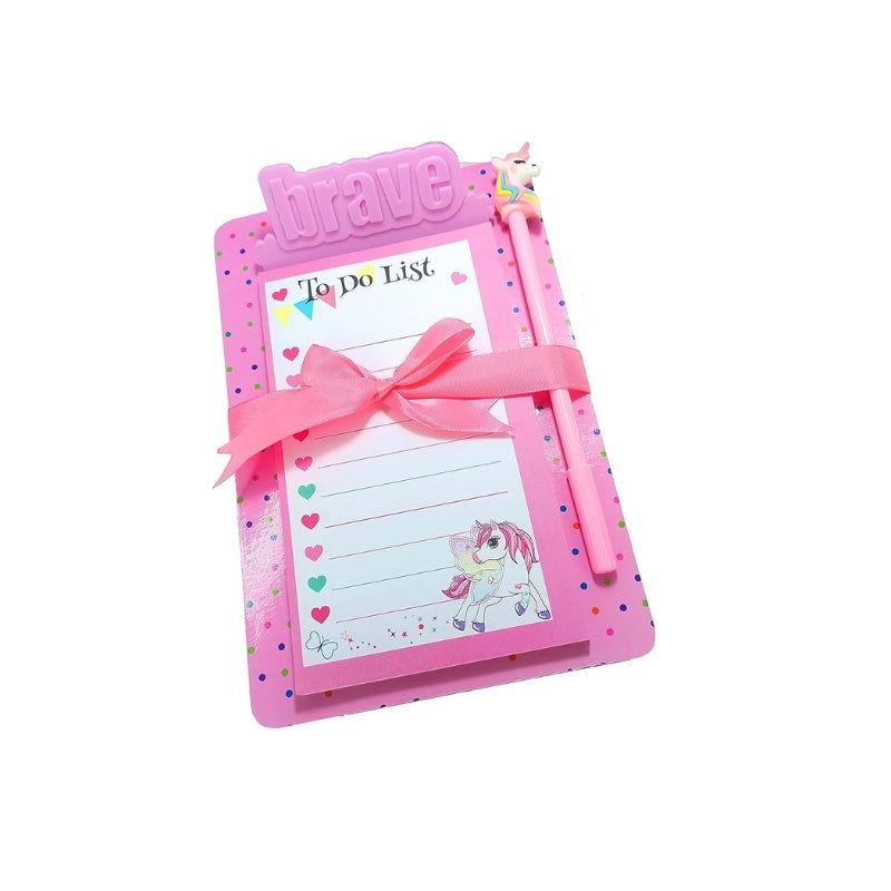 Unicorn To Do List Pad With Unicorn Gel Pen & Brave Unicorn Clip Board Notebook For Kids