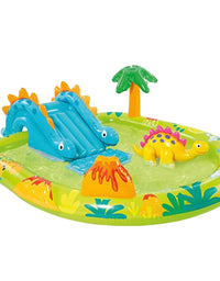 Intex Inflatable Dino Pool With Palm Tree Sprayer, Mini Slide For Kids (79x67x21)
