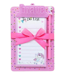 Unicorn To Do List Pad With Unicorn Gel Pen & Brave Unicorn Clip Board Notebook For Kids
