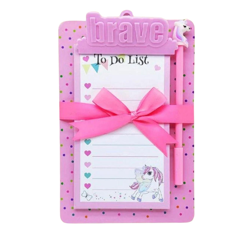 Unicorn To Do List Pad With Unicorn Gel Pen & Brave Unicorn Clip Board Notebook For Kids