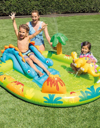 Intex Inflatable Dino Pool With Palm Tree Sprayer, Mini Slide For Kids (79x67x21)
