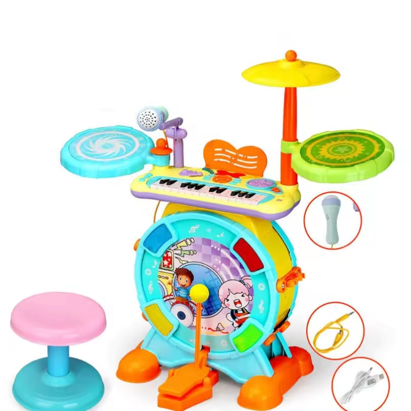 2 In 1 Plastic Jazz Drum With Accessories Toy For Kids