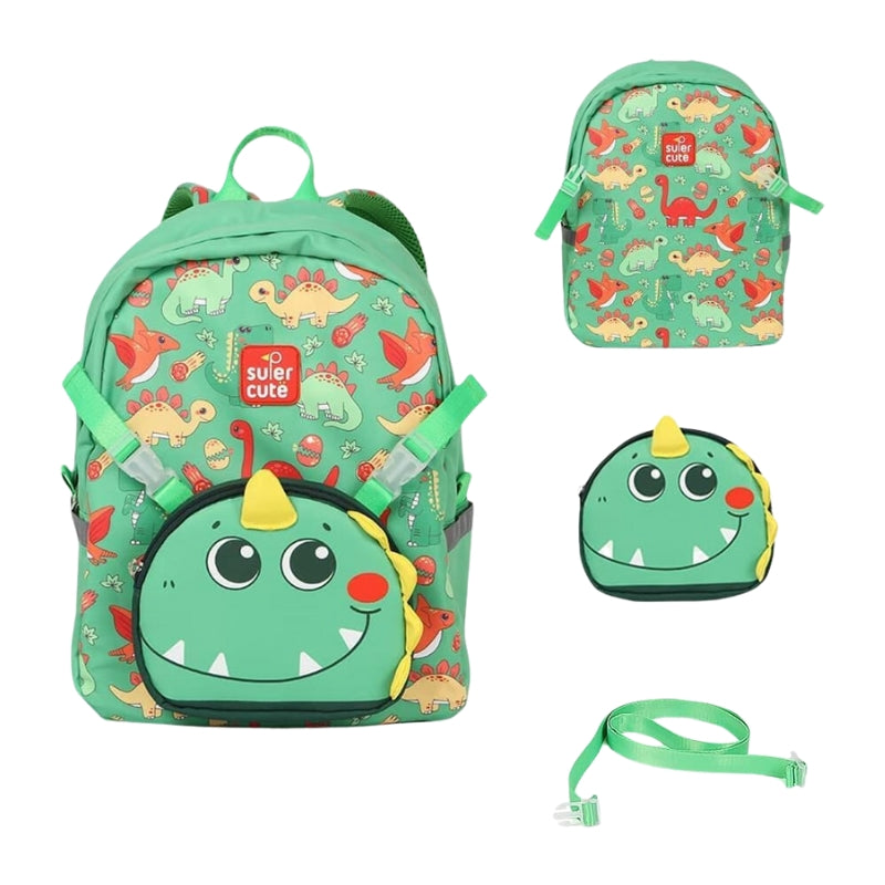 Children's Dinosaur Lightweight Backpack With Pencil Bag Included - Green (27*33*13 cm)