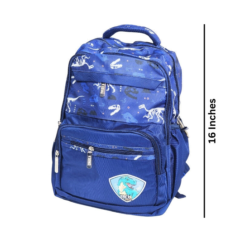 Dino Printed Spacious School Bag For Kids - 16 inches (2263) - Blue (Deal)