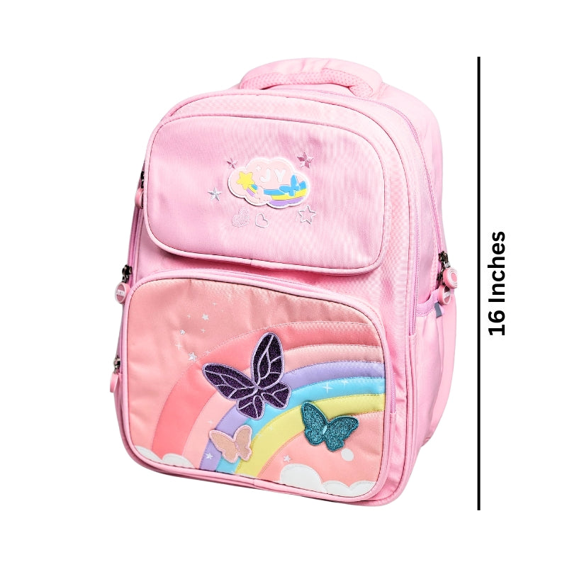 Rainbow Design Backpack For Kids 16 Inches (Pink) (948) (Deal)