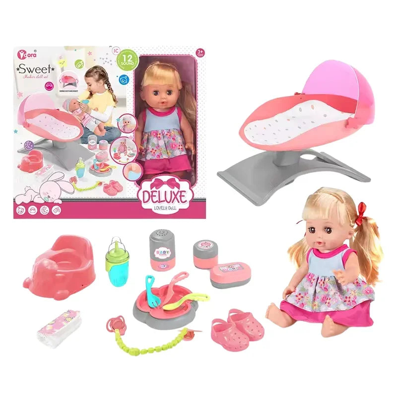 Deluxe Baby Doll Care Playset – 12-Piece Feeding, Potty & Cradle Set for Kids
