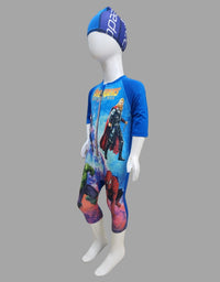 Avengers Zipper Swimming Costume With Cap For Kids
