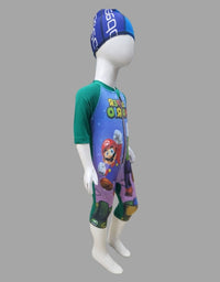 Super Mario Zipper Swimming Costume With Cap For Kids
