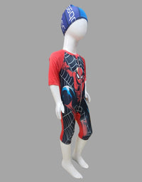 Spiderman Zipper Swimming Costume With Cap For Kids
