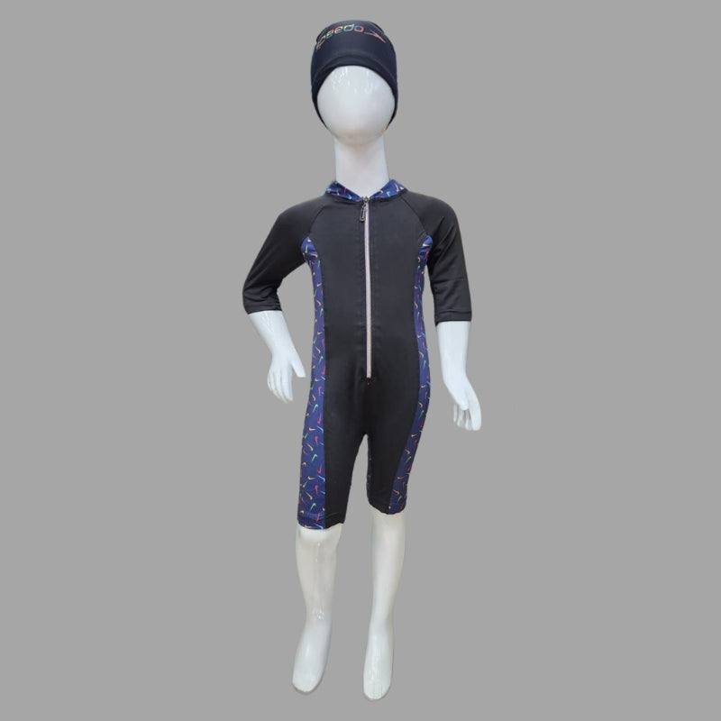 Zipper Swimming Costume With Cap For Kids