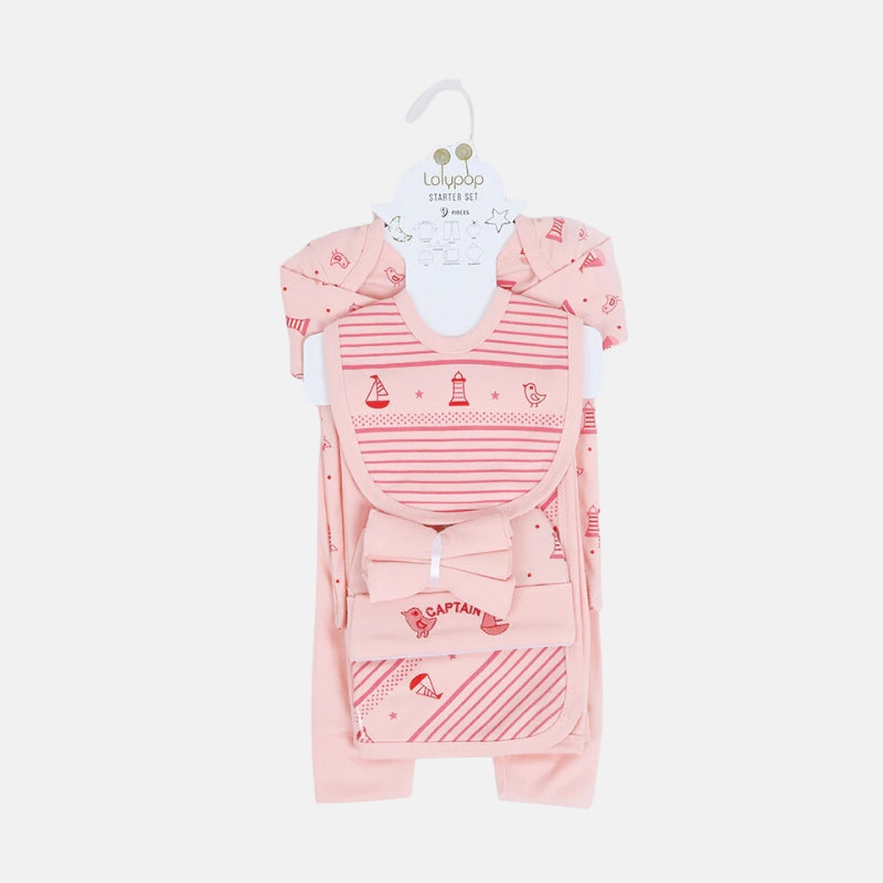 Newborn Starter Boat Print Suit Pack of 9 - Pink