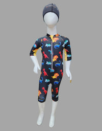 Dino Swimming Costume With Cap For Kids
