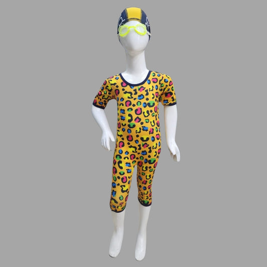 Jaguar Swimming Costume Lycra Fabric With Cap For Kids