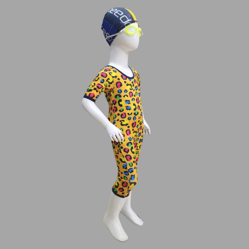 Jaguar Swimming Costume Lycra Fabric With Cap For Kids