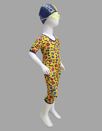 Jaguar Swimming Costume Lycra Fabric With Cap For Kids
