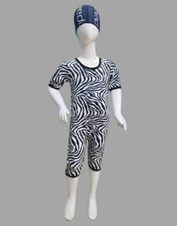 Zebra Swimming Costume Lycra Fabric With Cap For Kids
