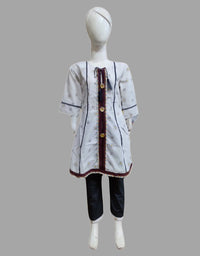 White Kurti Cotton Fabric With Blue Pajama For Girls
