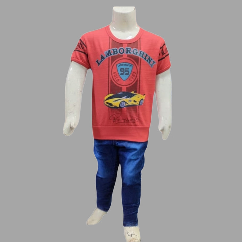 Stylish Car T-Shirt With Denim Pants For Boys