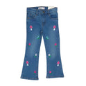 Flair-Fit Stretchable Blue Jeans With Mushroom Embroidery For Girls