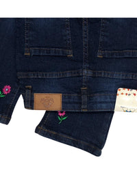 Flair-Fit Stretchable Blue Jeans With Mushroom Embroidery For Girls
