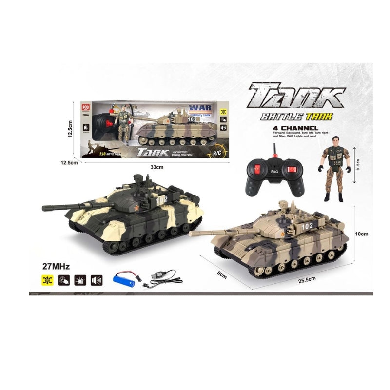 Remote Control German Tiger Battle Tank with Soldier  – Realistic Light & Sound (Deal)