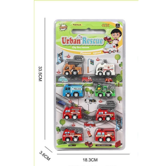 Urban Rescue Team Pullback Vehicle Set – 8 Mini Vehicles for Kids