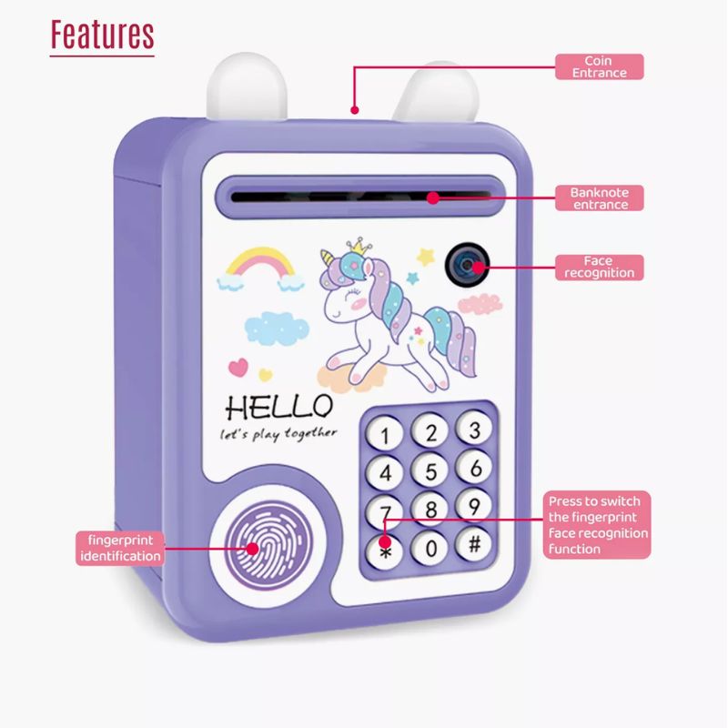 Unicorn Piggy Bank With Fingerprint Lock And Music