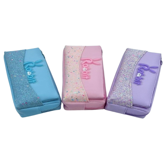 Adorable Glittery Rabbit Design Pencil Box For Kids - Assorted