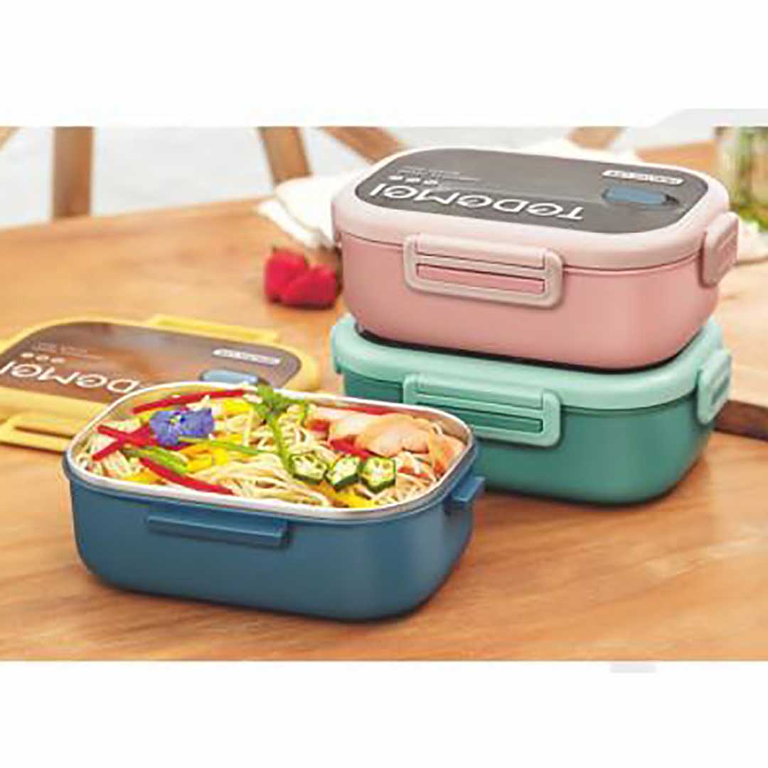 Portable double-layer lunch box with separate box and cutlery set, suitable for Kids